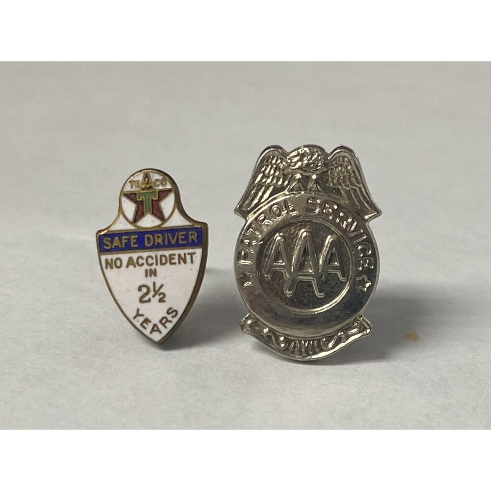 Enameled Pin LOT 2 Gold 10k Texaco Safe Driver 2 1/2 Year & AAA Patrol Service